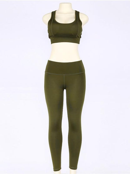 Solid Mid Impact Tanks And Leggings Yoga Suits