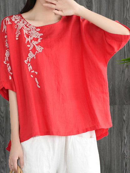 Loose Embroidered Cotton T-shirt