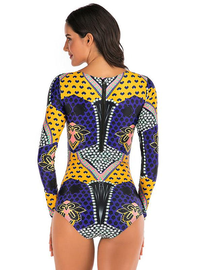 Ethnic Print Long Sleeves Split Wetsuit