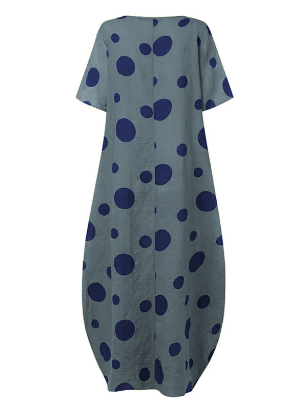 Casual Polka-Dot Batwing Sleeves Round-Neck Maxi Dress
