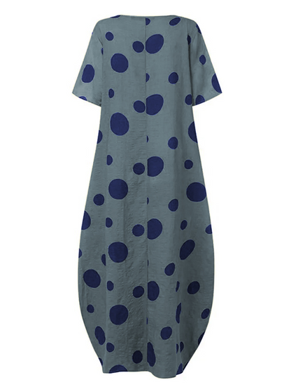 Casual Polka-Dot Batwing Sleeves Round-Neck Maxi Dress