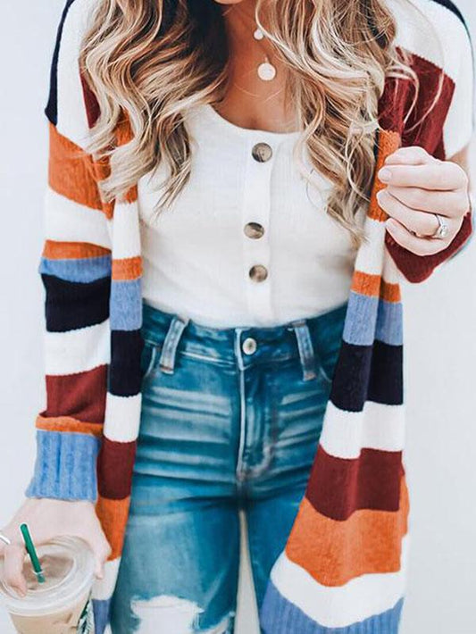 Striped Knit Sweater Cardigans Tops