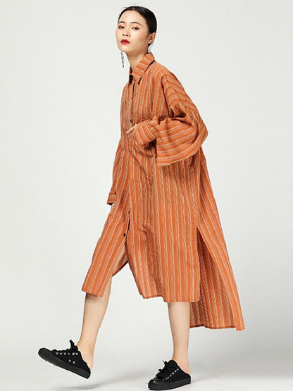 Casual Cutting Sleeve Stripped Shirt Dress