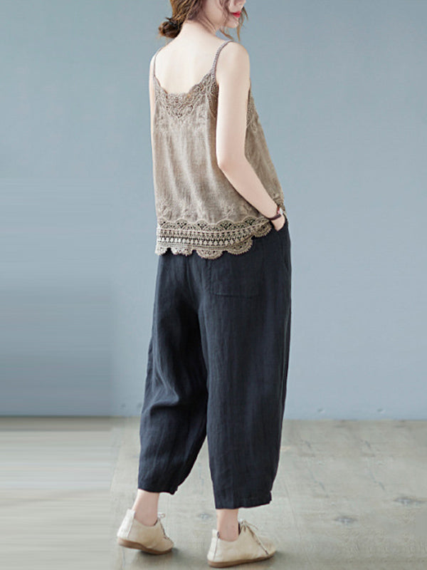 Original Solid Sleeveless Lace&Hollow V-Neck Vest