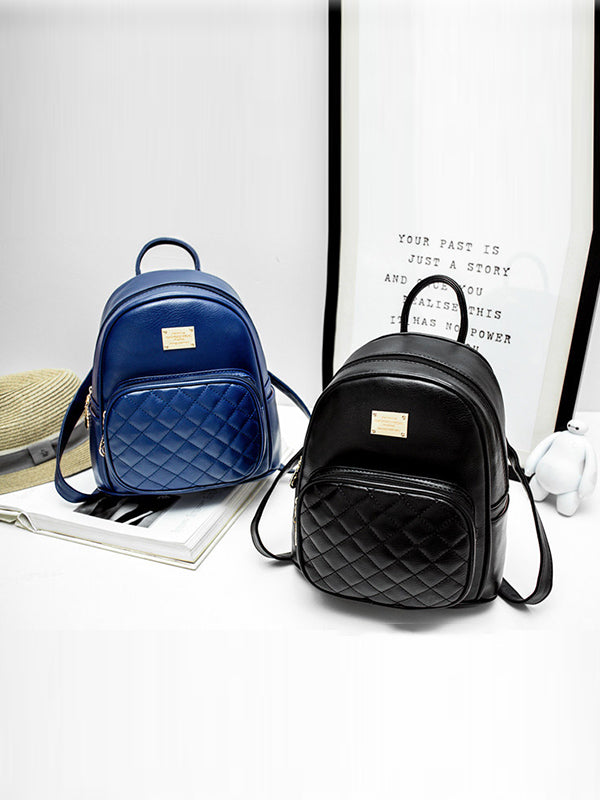 Original Solid Color Zipper PU Backpack