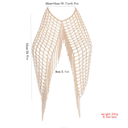 Sexy exaggerated pearl tassel chest chain
