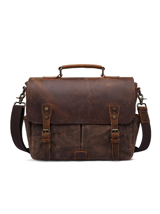 Retro Mad Horse Leather Oil Wax Hand-held Canvas SLR Camera Single Shoulder Bag