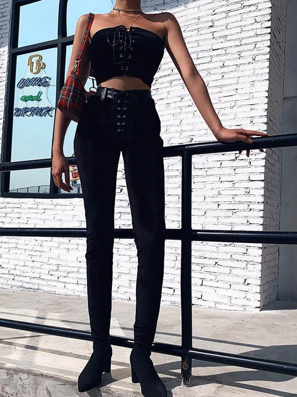 Solid Wrap Split-Joint PU Casual Pants Bottoms