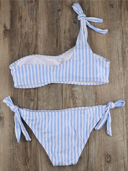 Striped Bandeau Lace Up Bikinis Swimwear