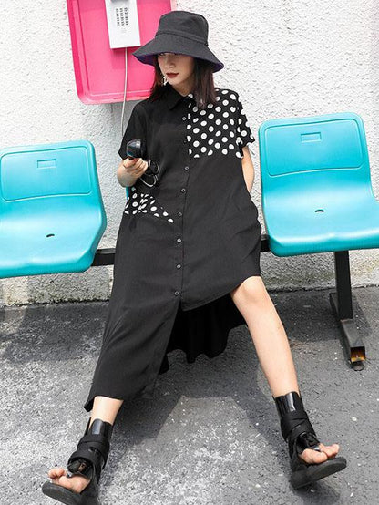 Asymmetric Split-joint Polka-Dot T-Shirt Dress
