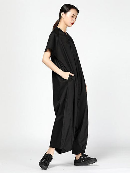Casual Broaden Loosen Jumpsuit in Black or Green Color