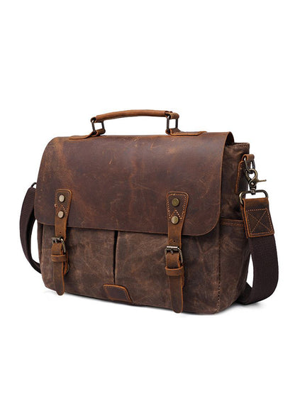 Retro Mad Horse Leather Oil Wax Hand-held Canvas SLR Camera Single Shoulder Bag