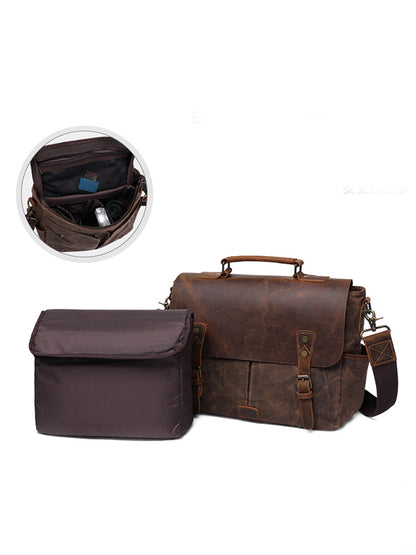 Retro Mad Horse Leather Oil Wax Hand-held Canvas SLR Camera Single Shoulder Bag