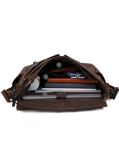 Retro Mad Horse Leather Oil Wax Hand-held Canvas SLR Camera Single Shoulder Bag