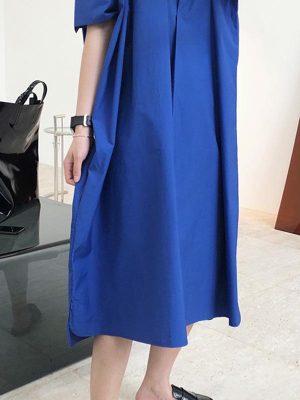 Original Solid Round-Neck Shirt Dress