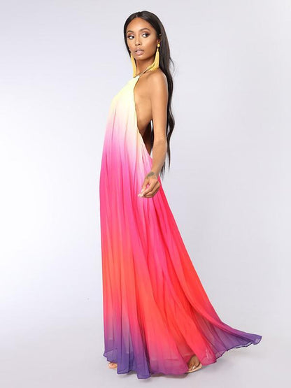 Backless Halterneck Gradient Maxi Dress