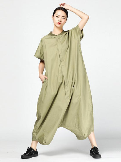 Casual Broaden Loosen Jumpsuit in Black or Green Color