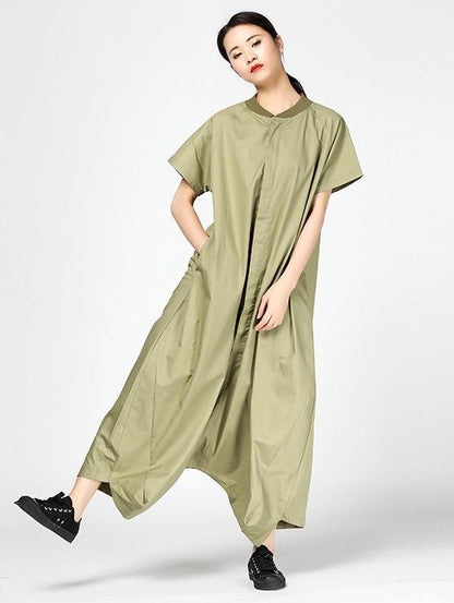 Casual Broaden Loosen Jumpsuit in Black or Green Color