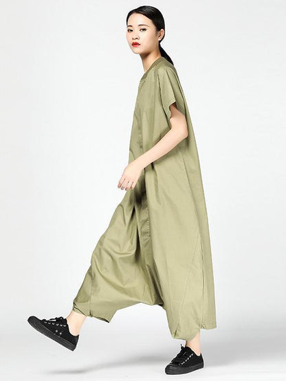 Casual Broaden Loosen Jumpsuit in Black or Green Color