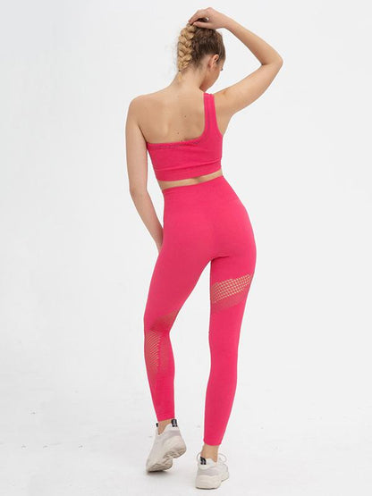 Fashion Hollow Solid One-Shoulder Yoga Suits