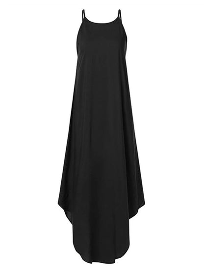 Simple Black Cropped Spaghetti-Neck Maxi Dress