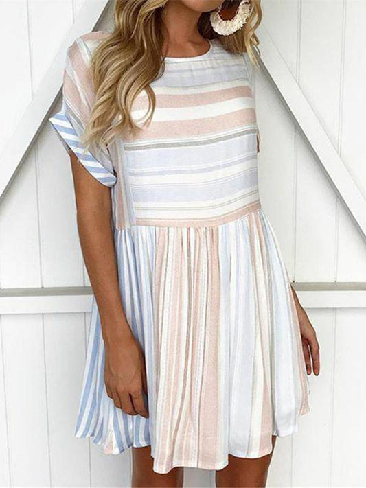 Striped Round neck Mini Dress