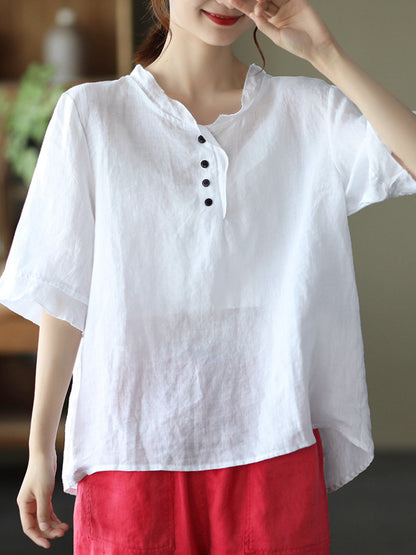 Original Linen Solid Color Half Sleeve T-Shirts Tops