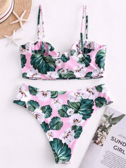 Floral-Print Underwired Split Bikini Swimsuit