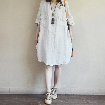 Casual Loose Letter Embroidery Midi Shirt Dress