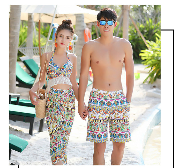 swimwear ladies split bikini+ Men beach pants Couple swimwear