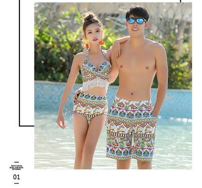 swimwear ladies split bikini+ Men beach pants Couple swimwear