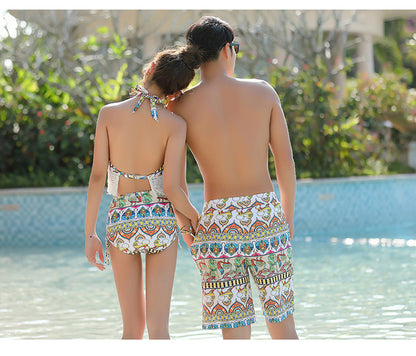 swimwear ladies split bikini+ Men beach pants Couple swimwear