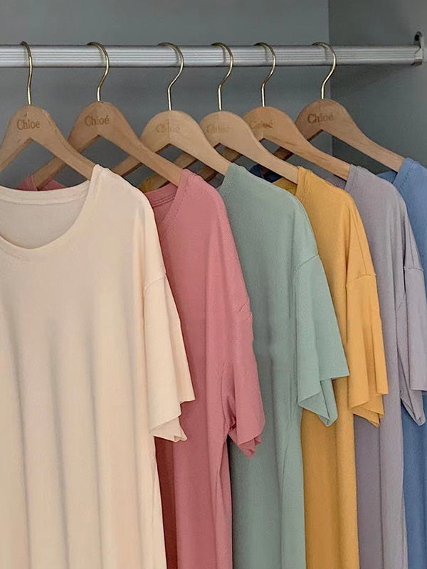 Casual Solid Color Short Sleeve Round-Neck Dress