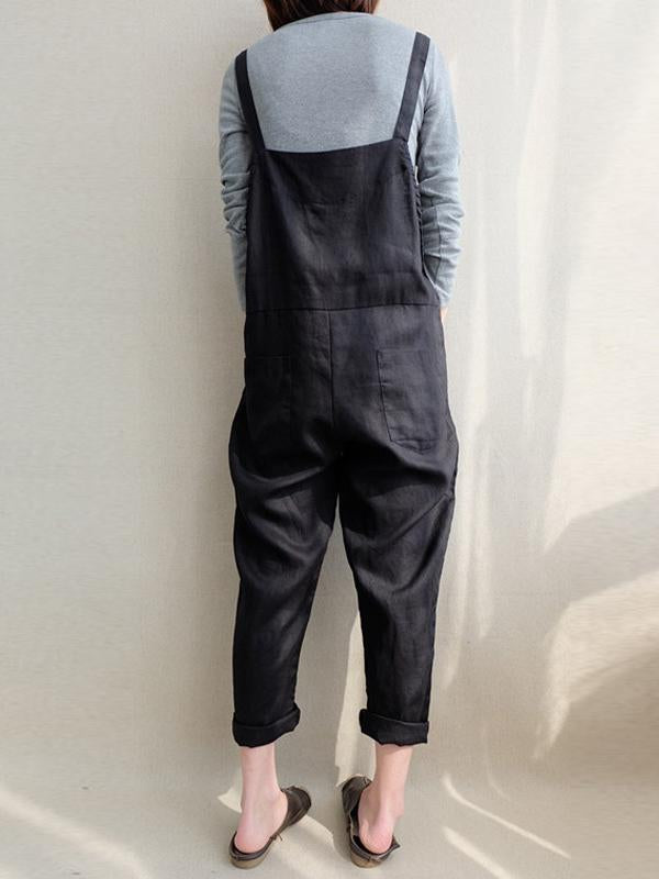 Cotton Casual Woman Jumpsuit in Black or Coffee Color