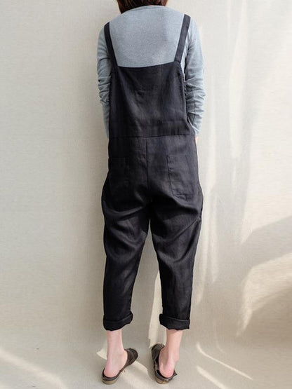 Cotton Casual Woman Jumpsuit in Black or Coffee Color
