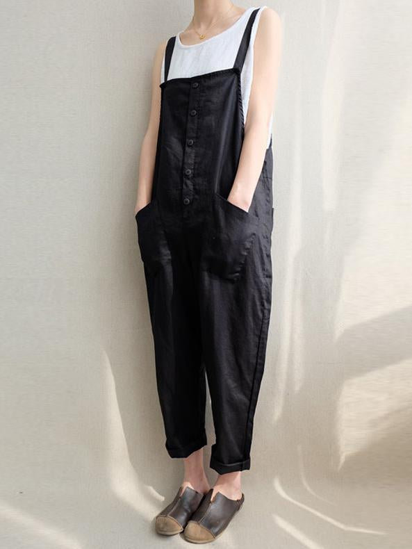 Cotton Casual Woman Jumpsuit in Black or Coffee Color