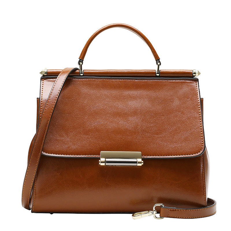genuine leather-in-water wax cowhide handbag