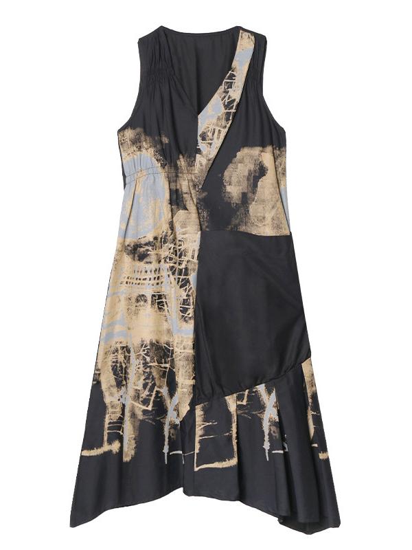 Original Prited V-Neck Sleeveless Dress