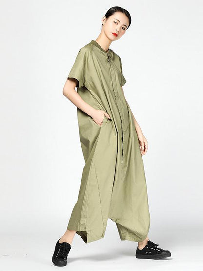 Casual Broaden Loosen Jumpsuit in Black or Green Color