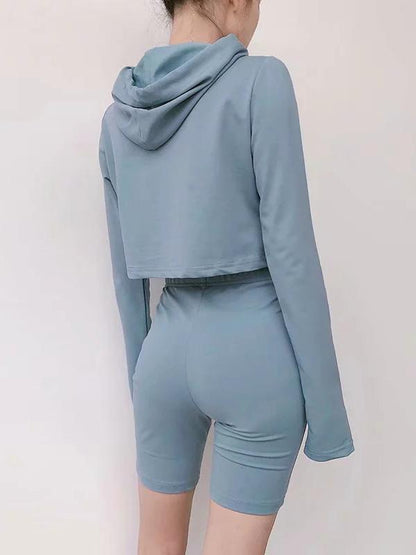 Hooded Long Sleeve Sweatershirts And Shorts Suits