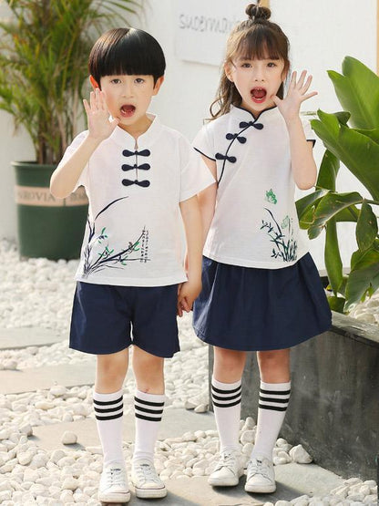 Traditional Boy and Girl Tang Suits Combo in White or Pink Color
