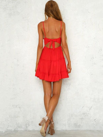 Bohemia Spaghetti-neck V-neck Mini Dresses