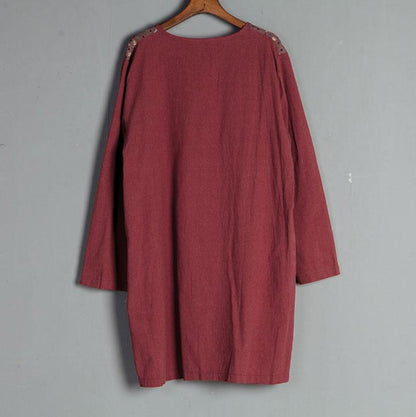 Casual Long Sleeve Red Floral Autumn  Dress
