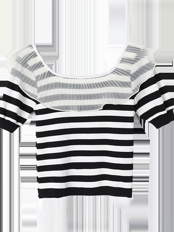 Original Chic Falbala Mesh Split-Joint T-Shirt Top