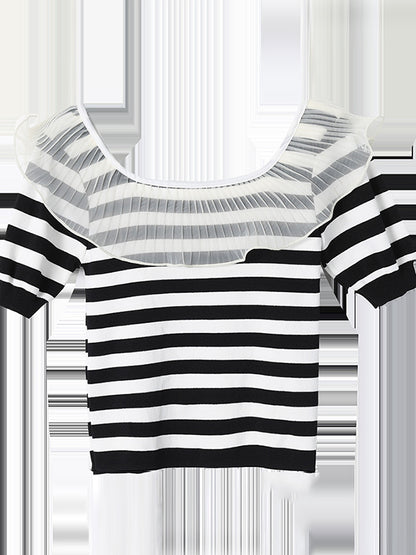 Original Chic Falbala Mesh Split-Joint T-Shirt Top