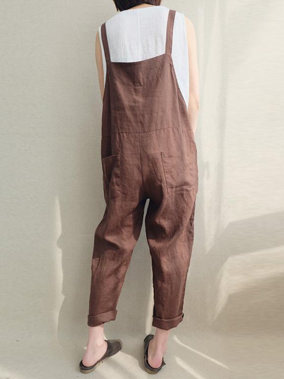 Cotton Casual Woman Jumpsuit in Black or Coffee Color