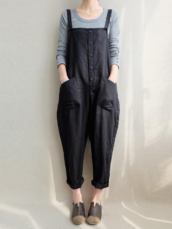 Cotton Casual Woman Jumpsuit in Black or Coffee Color