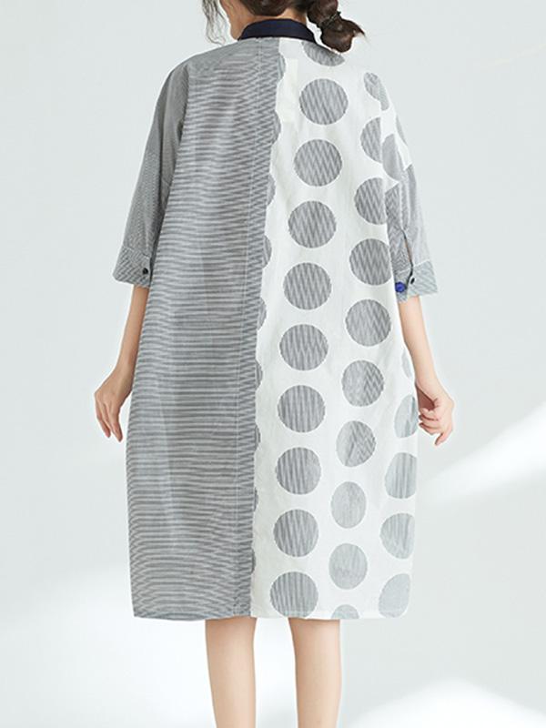 Split-joint Polka-dot Plus Size Loose Mini Dresses