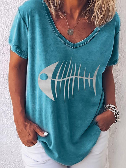 Fashion Fishbone Printed T-shirt