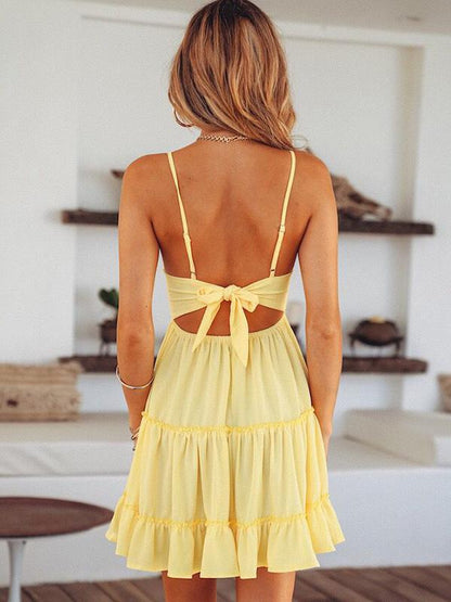 Bohemia Spaghetti-neck V-neck Mini Dresses